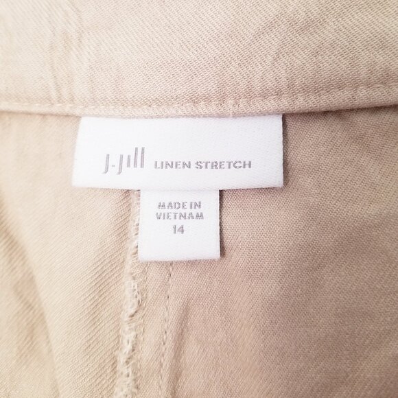 J Jill Linen Stretch Straight-Leg Cropped Trousers Pants Size 14 Flax Beige Tan - Picture 8 of 14